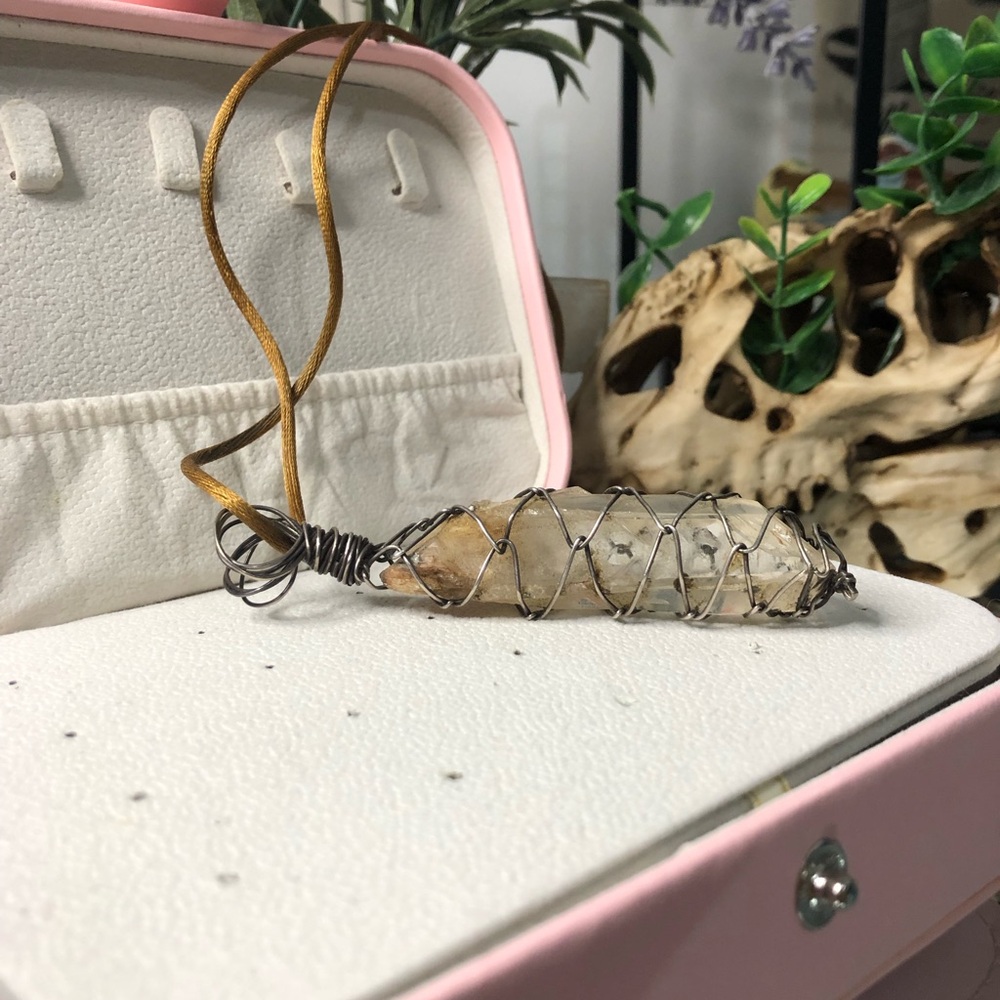 Wire Wrapped Quartz Crystal Pendant Necklace